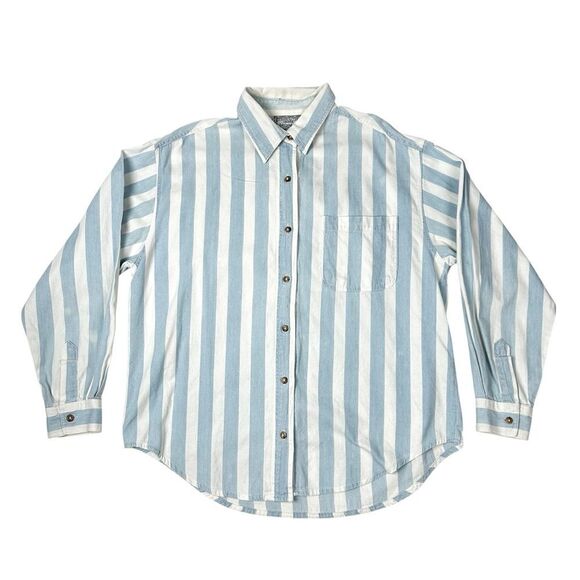 Justin Allen Chemise Striped Button Down Womens Shirt Large Boxy 90s Cotton - Picture 1 of 4